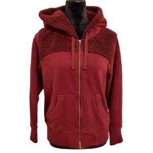 Eddie Bauer Womens Burgundy Hoodie Sweatshirt Sherpa Fleece Lined Sz Med…